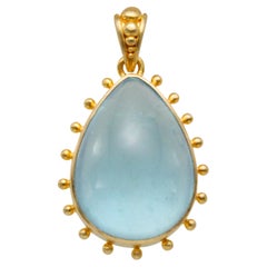 Steven Battelle 9.5 Carats Pear Cabochon Aquamarine 18K Gold Pendant