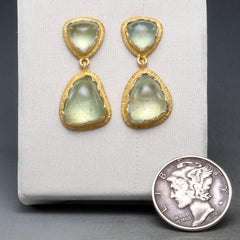 Steven Battelle Pendientes de oro de 18 quilates con cabujón de aguamarina de 9,6 quilates