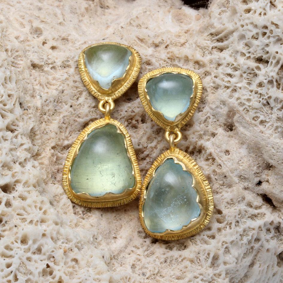 Steven Battelle 9.6 Carats Aquamarine 18K Gold Post Earrings  In New Condition For Sale In Soquel, CA