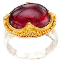 Steven Battelle 9.8 Carat Cabochon Pink Tourmaline Silver/22K Gold Ring