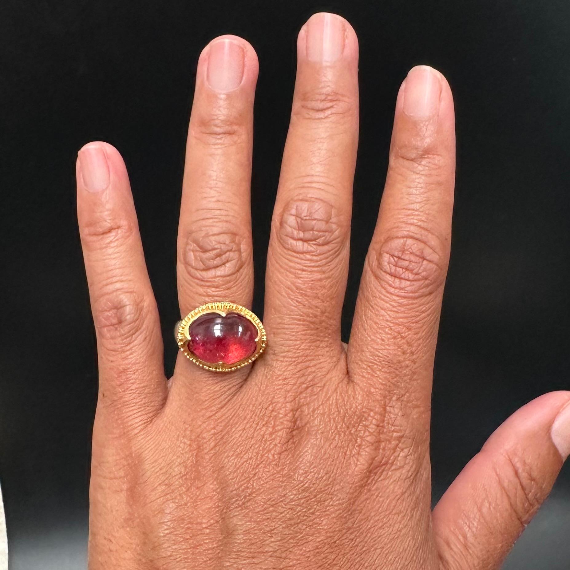 Steven Battelle Anello con tormalina rosa da 9,8 carati in oro e argento 22 carati A. Silver in vendita 13
