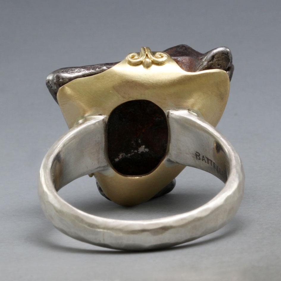 Steven Battelle Alin Meteorit 18K Gold Sterling Silber Herrenring (Zeitgenössisch) im Angebot