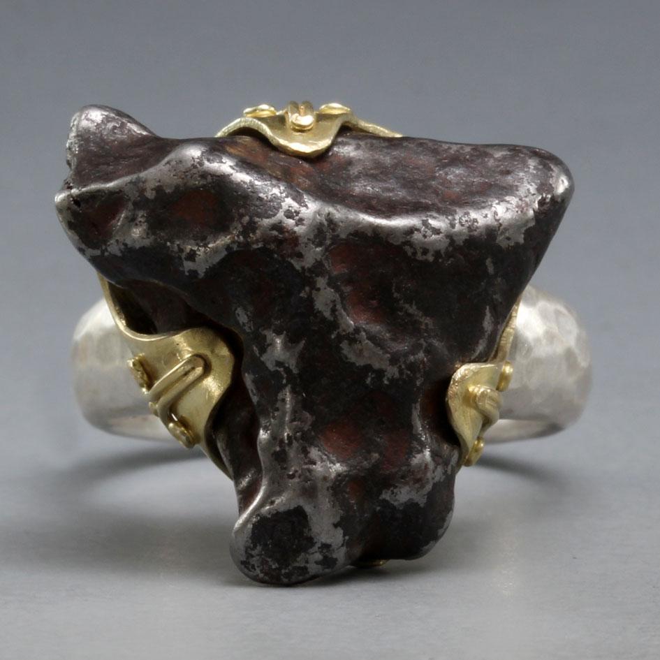 Steven Battelle Alin Meteorit 18K Gold Sterling Silber Herrenring im Zustand „Neu“ im Angebot in Soquel, CA