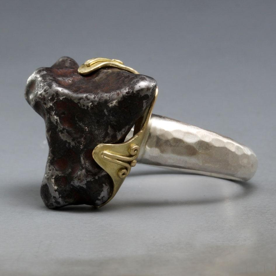 Steven Battelle Alin Meteorit 18K Gold Sterling Silber Herrenring für Damen oder Herren im Angebot
