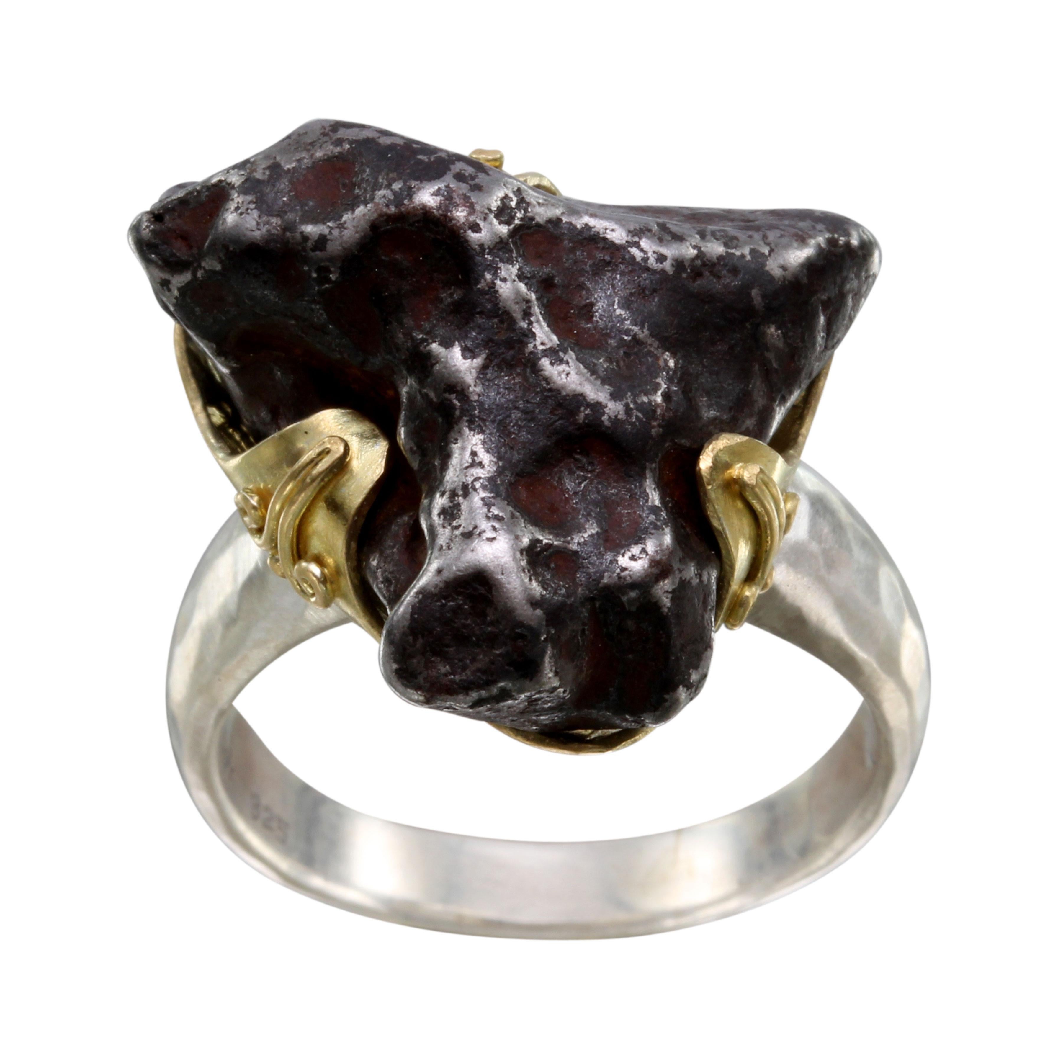 Steven Battelle Alin Meteorit 18K Gold Sterling Silber Herrenring im Angebot 1