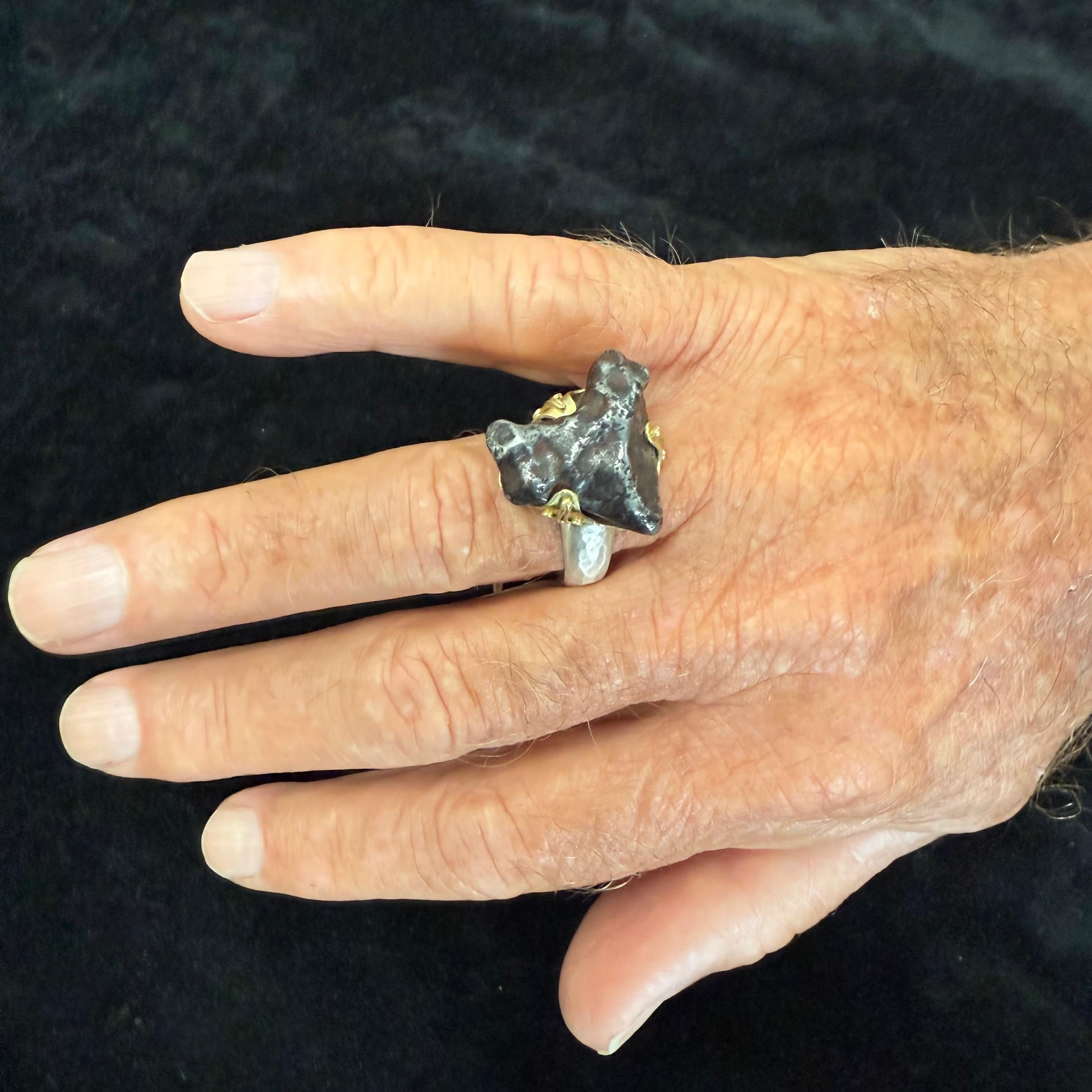 Steven Battelle Alin Meteorit 18K Gold Sterling Silber Herrenring im Angebot 3