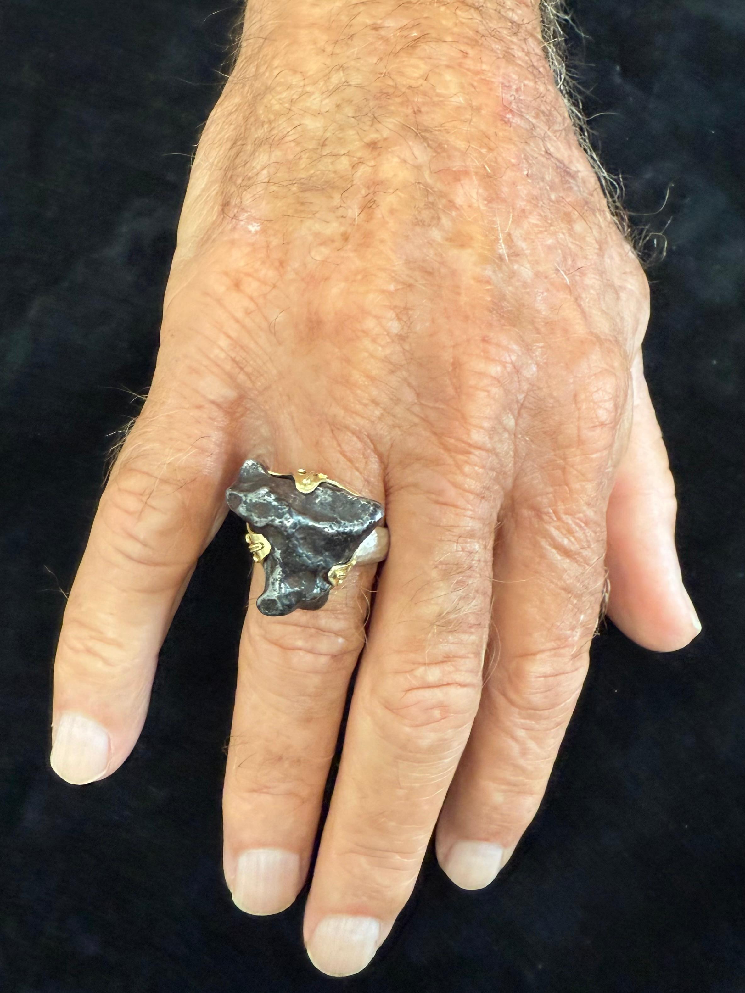 Steven Battelle Alin Meteorit 18K Gold Sterling Silber Herrenring im Angebot 4