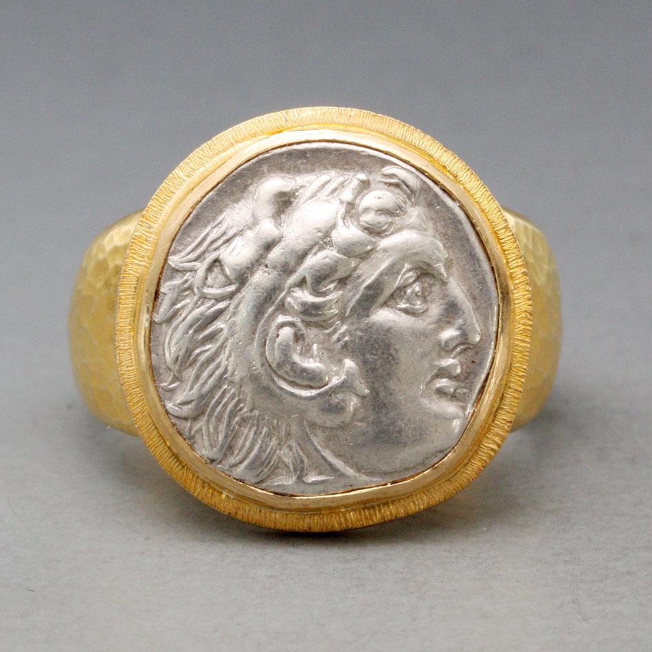 Classical Greek Ancient Greek 4th Century BC Alexander the Great Coin 18k Gold Ring