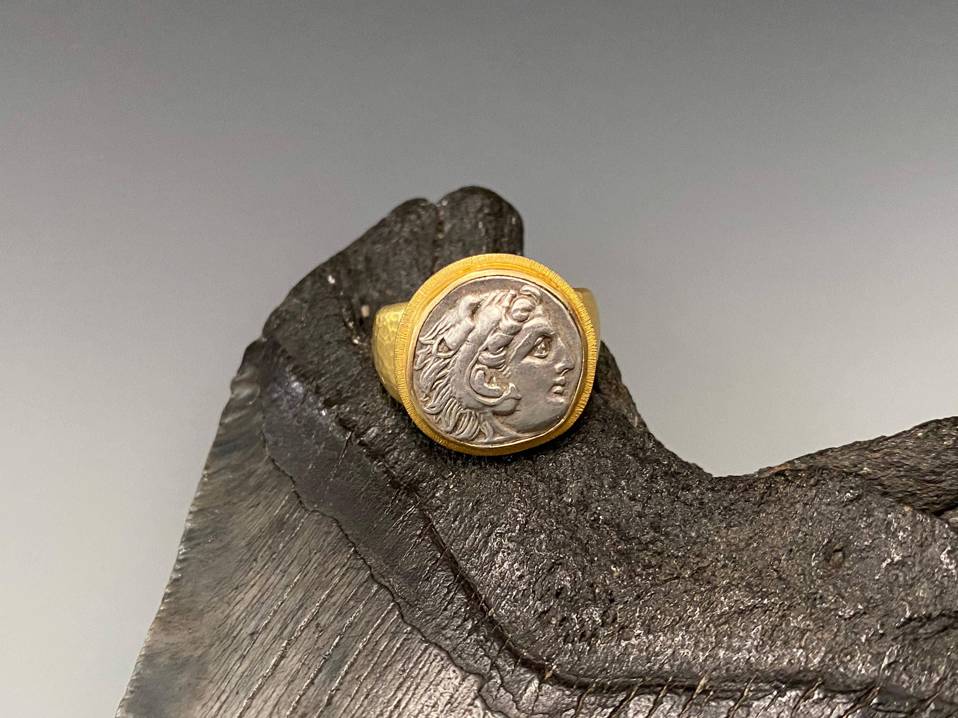 Ancient Greek 4th Century BC Alexander the Great Coin 18k Gold Ring 1