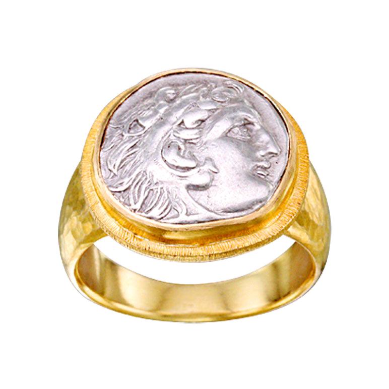Ancient Greek 4th Century BC Alexander the Great Coin 18k Gold Ring