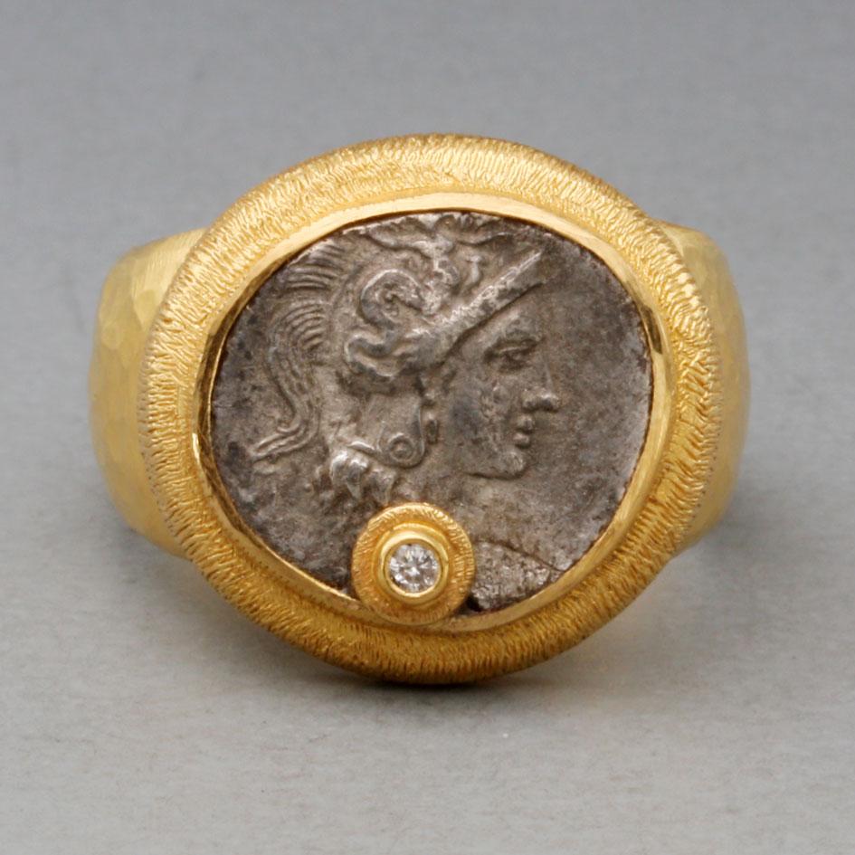 For Sale:  Ancient Greek 5th Century BC Athena Coin Diamond 22k Gold Ring 2