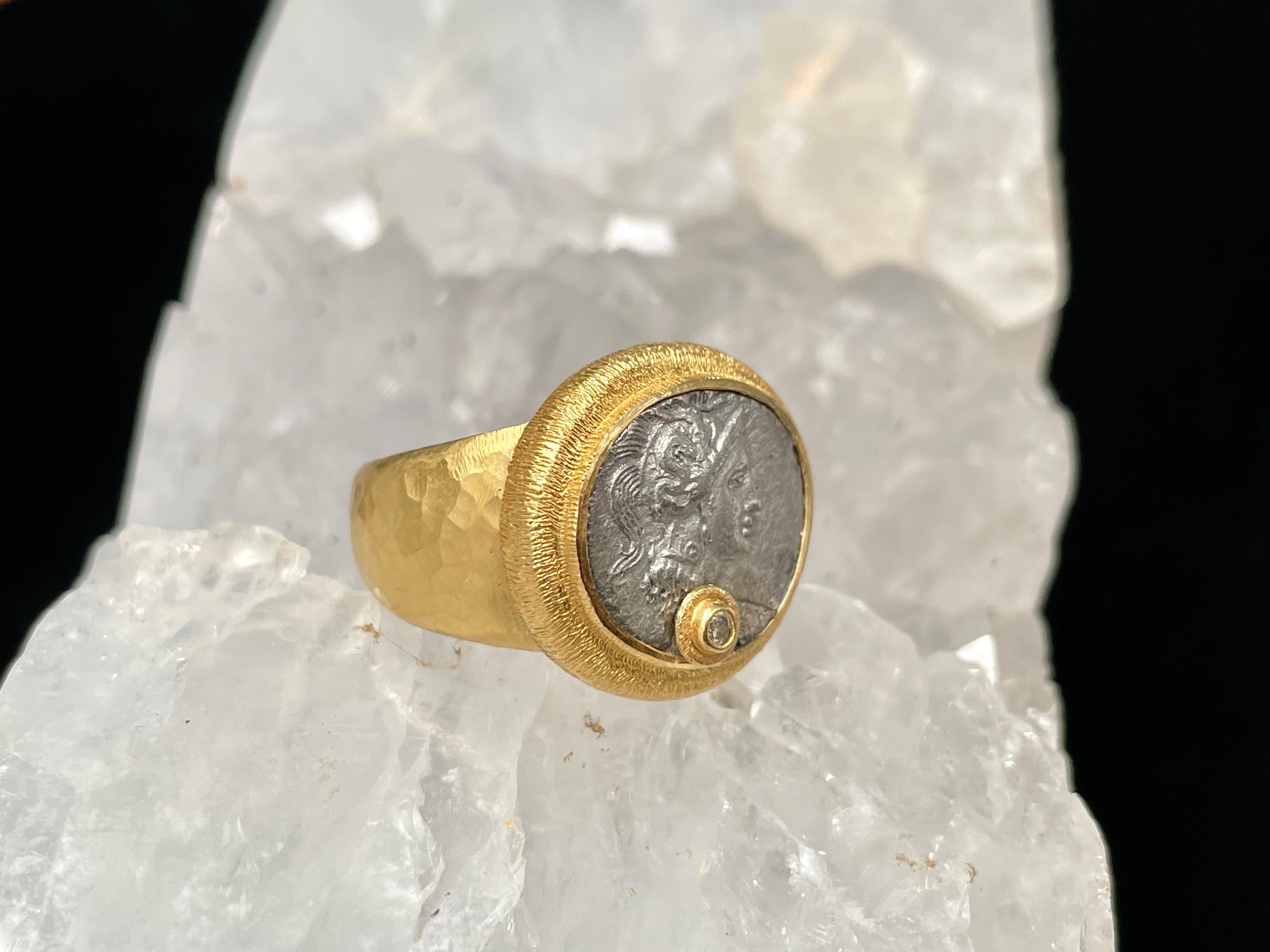 For Sale:  Ancient Greek 5th Century BC Athena Coin Diamond 22k Gold Ring 5