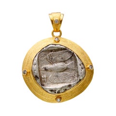 Steven Battelle Ancient Greek Eagle Coin Diamonds Pendant 22k Gold