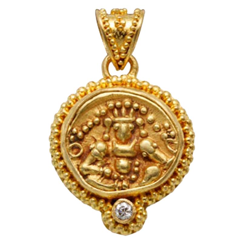 Ancient Indian 1500's Coin Diamond Pendant 22K Gold