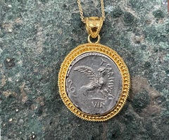 Ancient Roman 1st Century BC Sphinx Coin Granulated 22K Gold Pendant