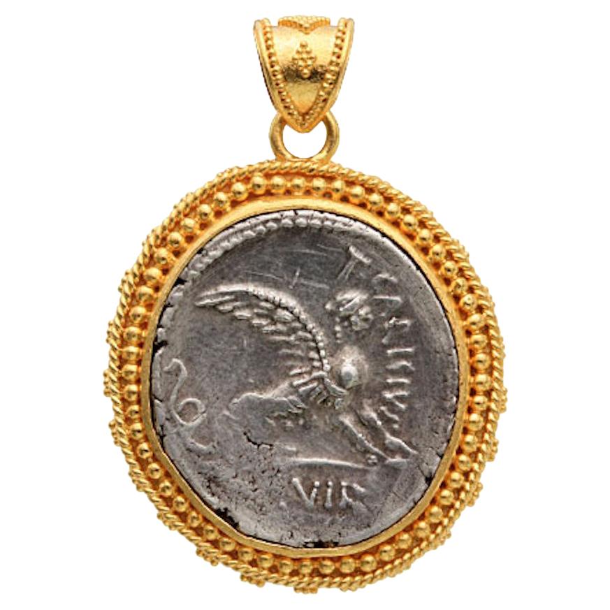 Steven Battelle Ancient Roman Sphinx Coin Granulated Pendant 22k Gold