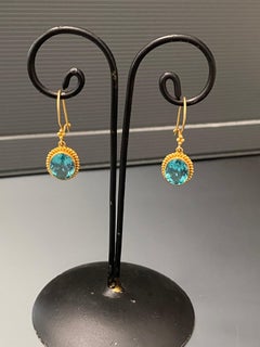 Steven Battelle 5.5 Carats Apatite Granulated 22K Gold Wire Earrings