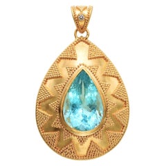 Steven Battelle 11.2 Carats Aquamarine Diamond 22K Gold Pendant