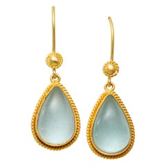 Steven Battelle Aquamarine Drop Earrings 18k Gold