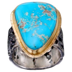 Steven Battelle Arizona Sleeping Beauty Turquoise 18K Gold/Oxidized Silver Ring
