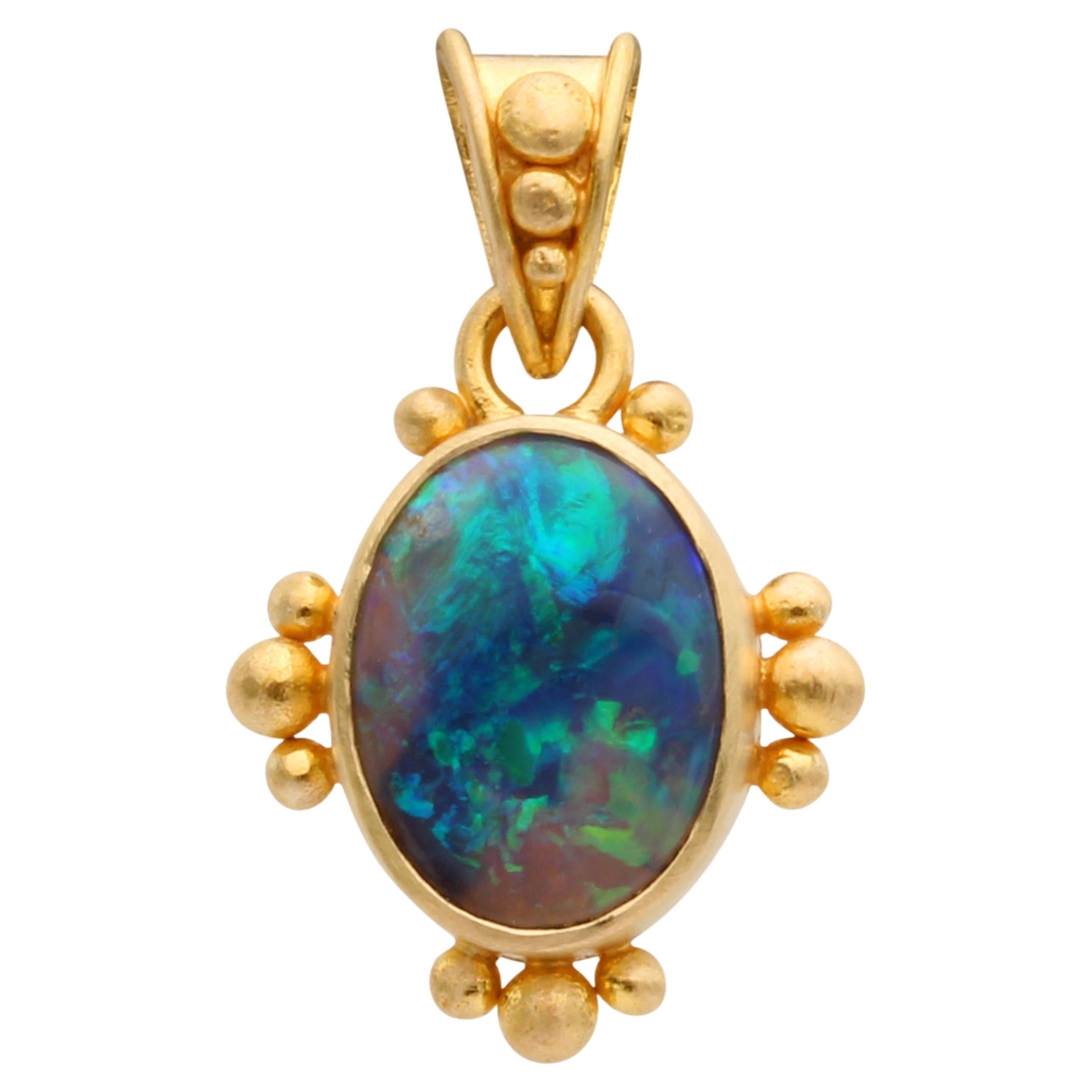 Steven Battelle 1.3 Carats Australian Black Opal 18K Gold Pendant in vendita