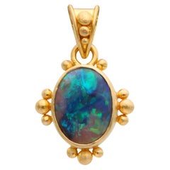 Steven Battelle 1.3 Carats Australian Black Opal 18K Gold Pendant