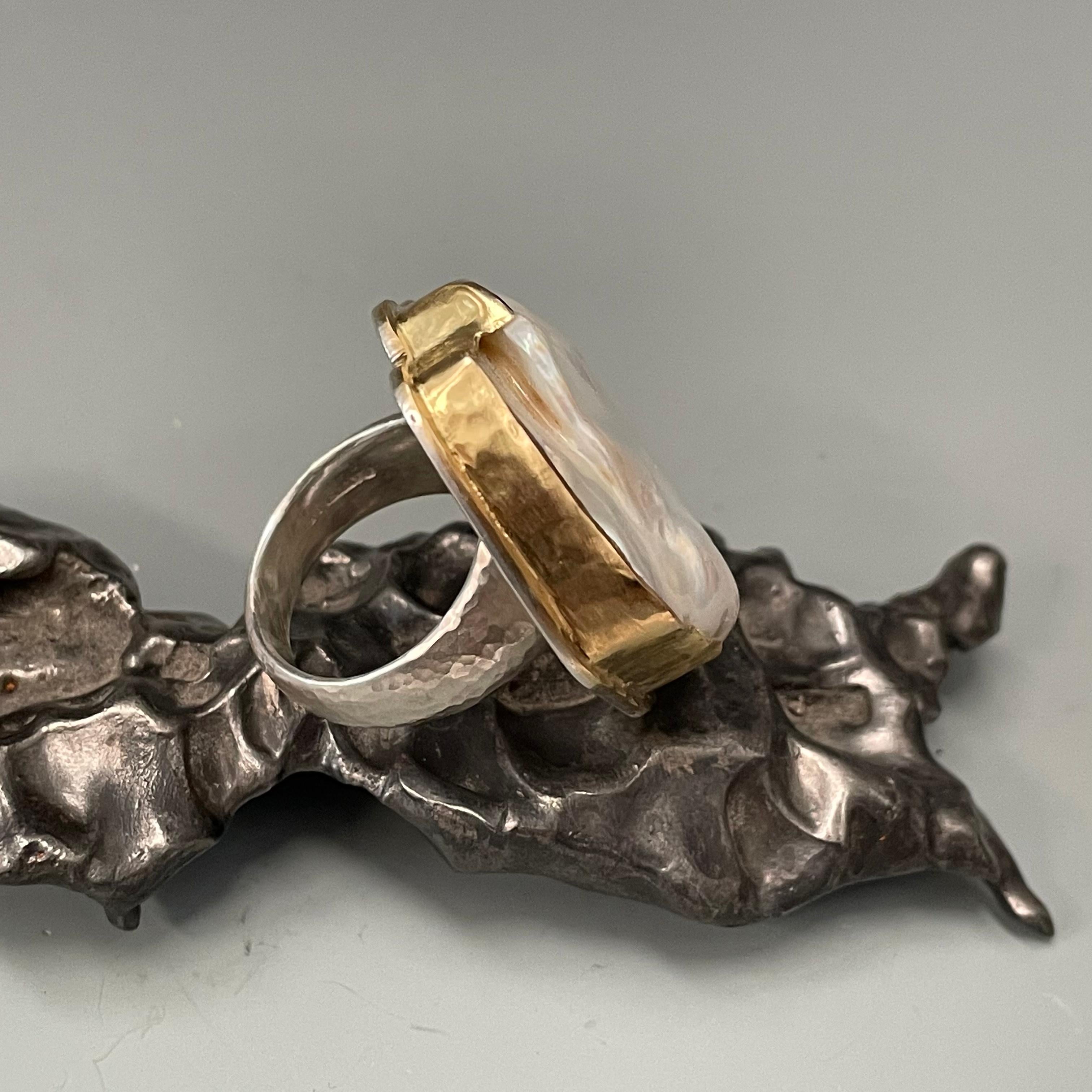 Steven Battelle Baroque Pearl Silver 18K Gold Ring For Sale 4