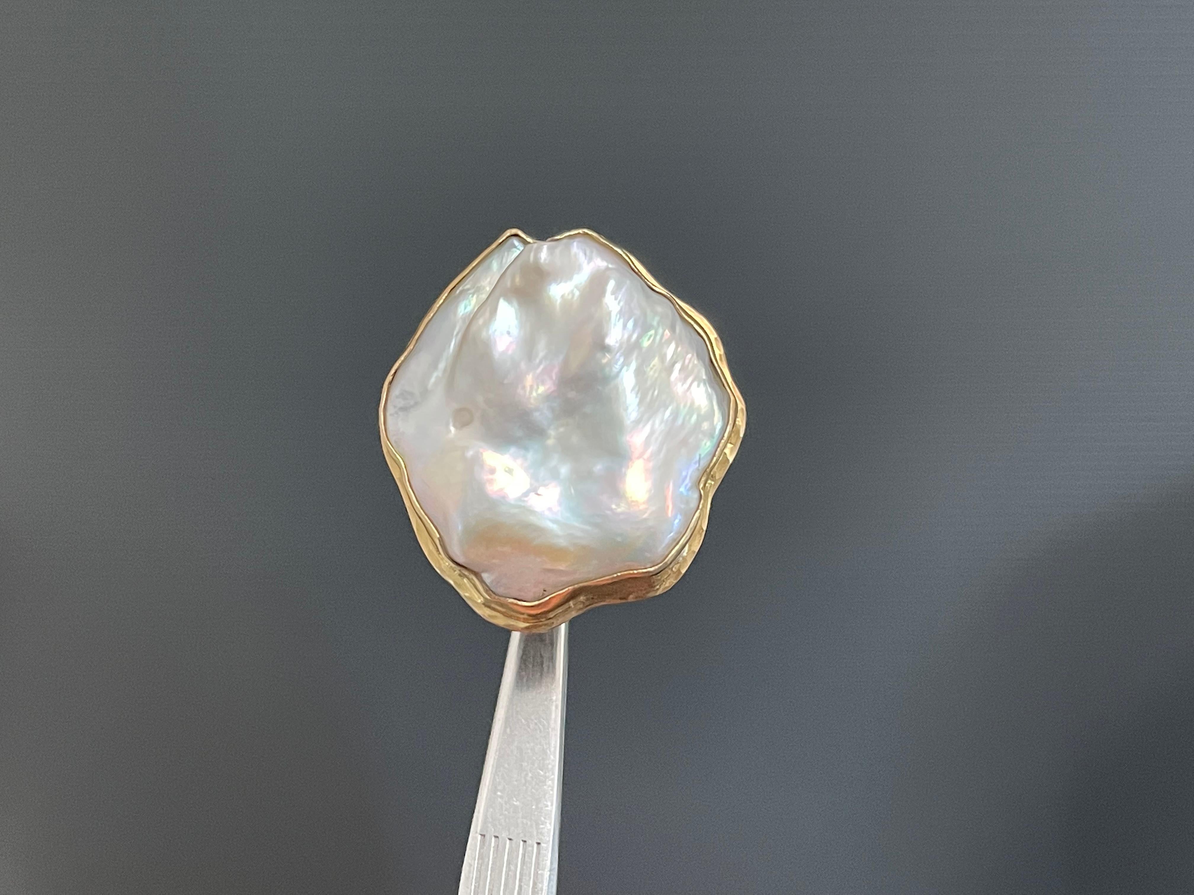Steven Battelle Baroque Pearl Silver 18K Gold Ring For Sale 5