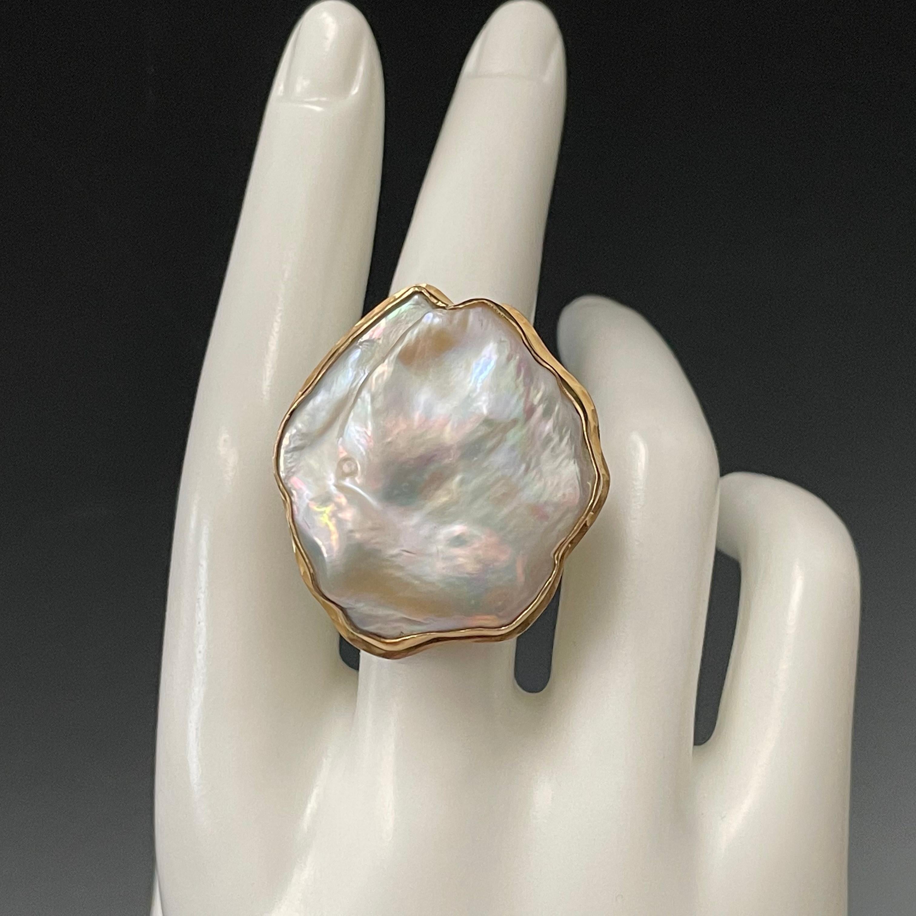 Steven Battelle Baroque Pearl Silver 18K Gold Ring In New Condition For Sale In Soquel, CA