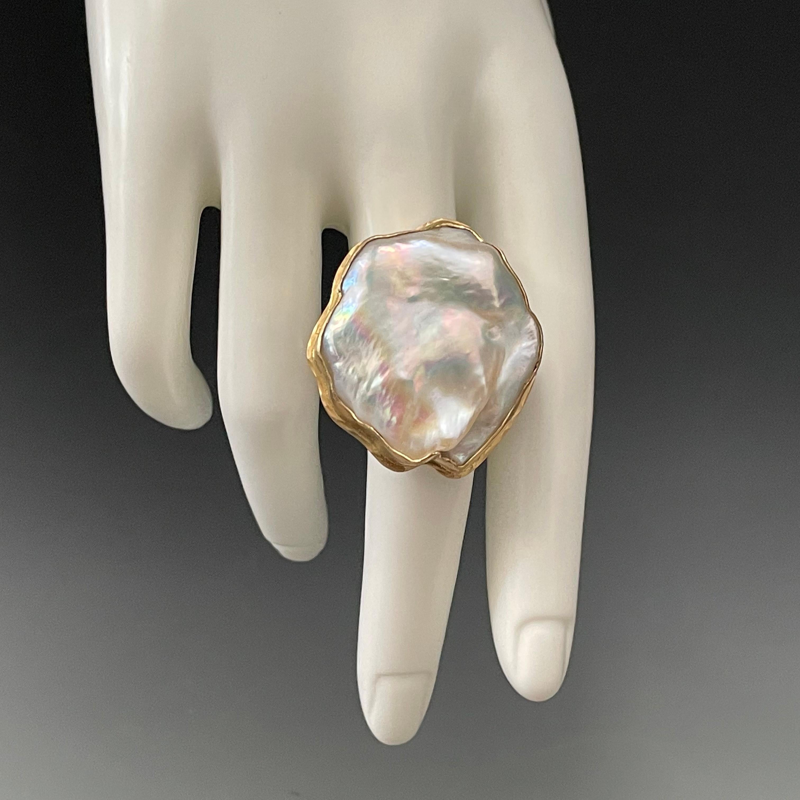 Women's or Men's Steven Battelle Baroque Pearl Silver 18K Gold Ring For Sale
