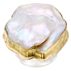 Vintage Steven Battelle Baroque Pearl Silver 18K Gold Ring