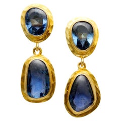 Steven Battelle Blue Sapphire Post and Drop Earrings 18k Gold