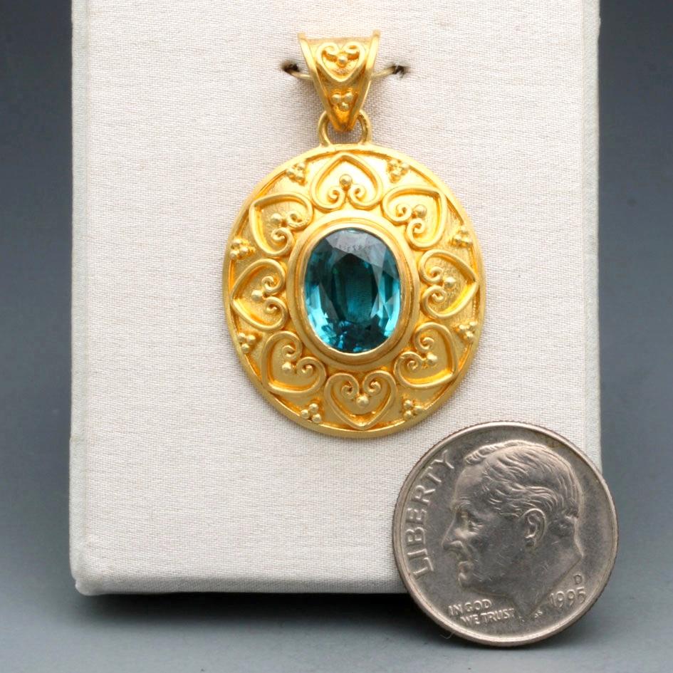 Contemporary Steven Battelle Blue Zircon 22k Gold Pendant