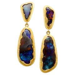 Steven Battelle Boulder Opal Post and Drop Earrings 18k Gold