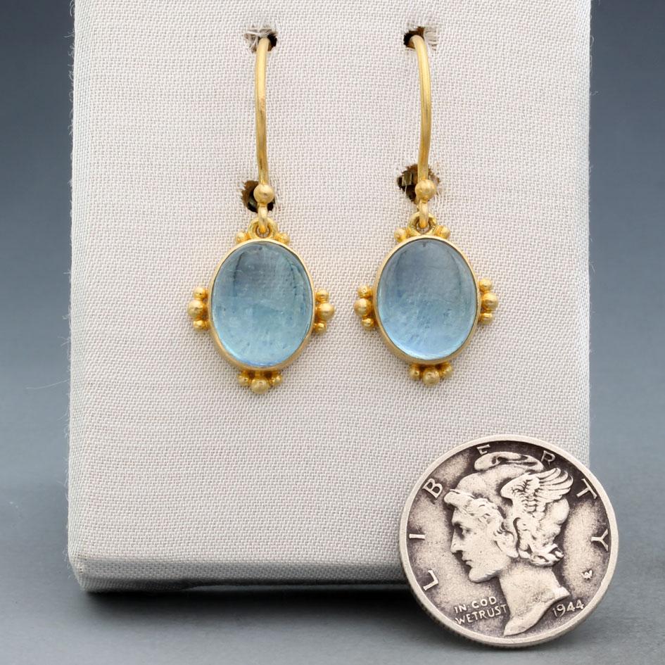Contemporary Steven Battelle Cabochon Aquamarine 18K Gold Wire Earrings