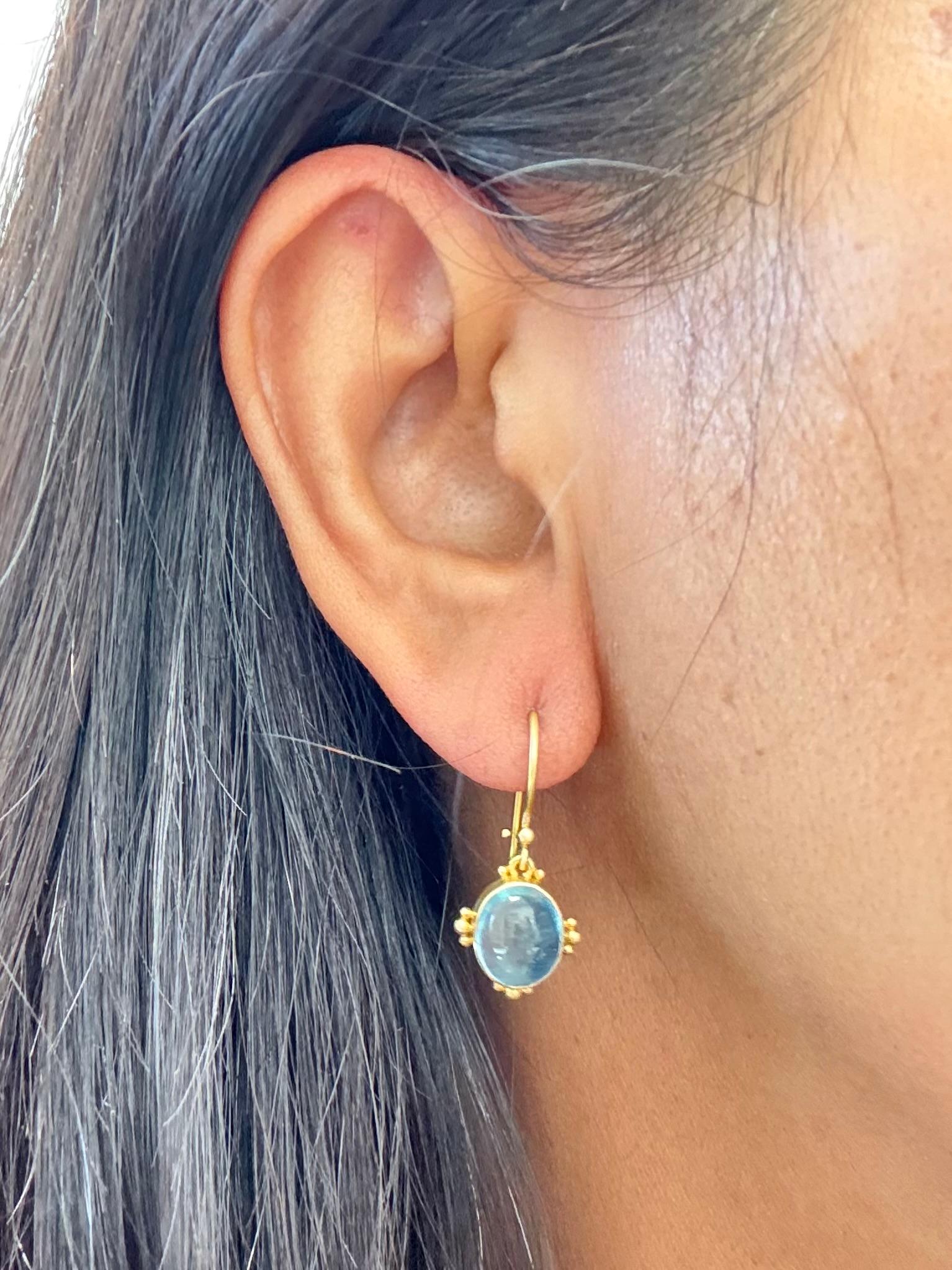 Steven Battelle Cabochon Aquamarine 18K Gold Wire Earrings 2