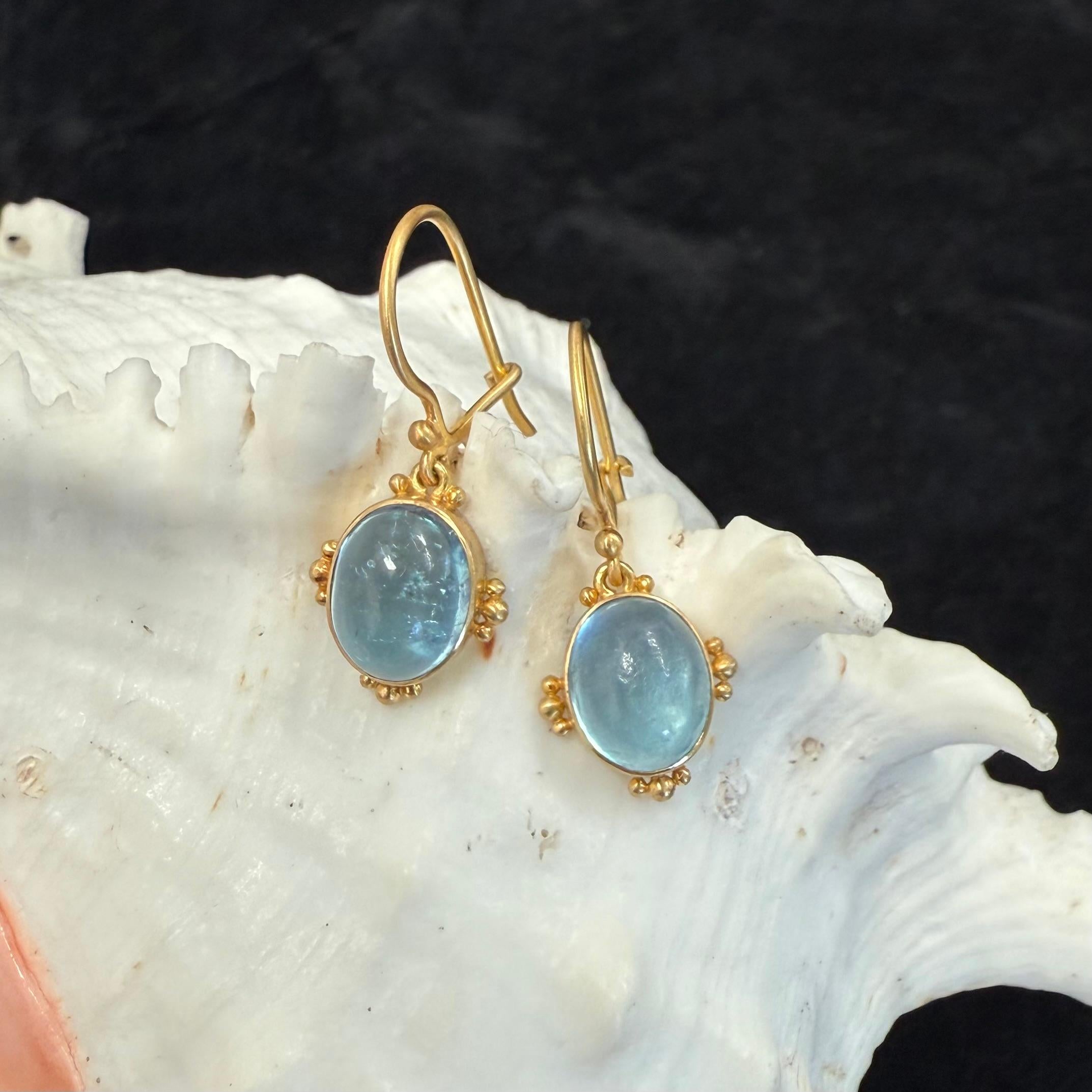 Steven Battelle Cabochon Aquamarine 18K Gold Wire Earrings 3