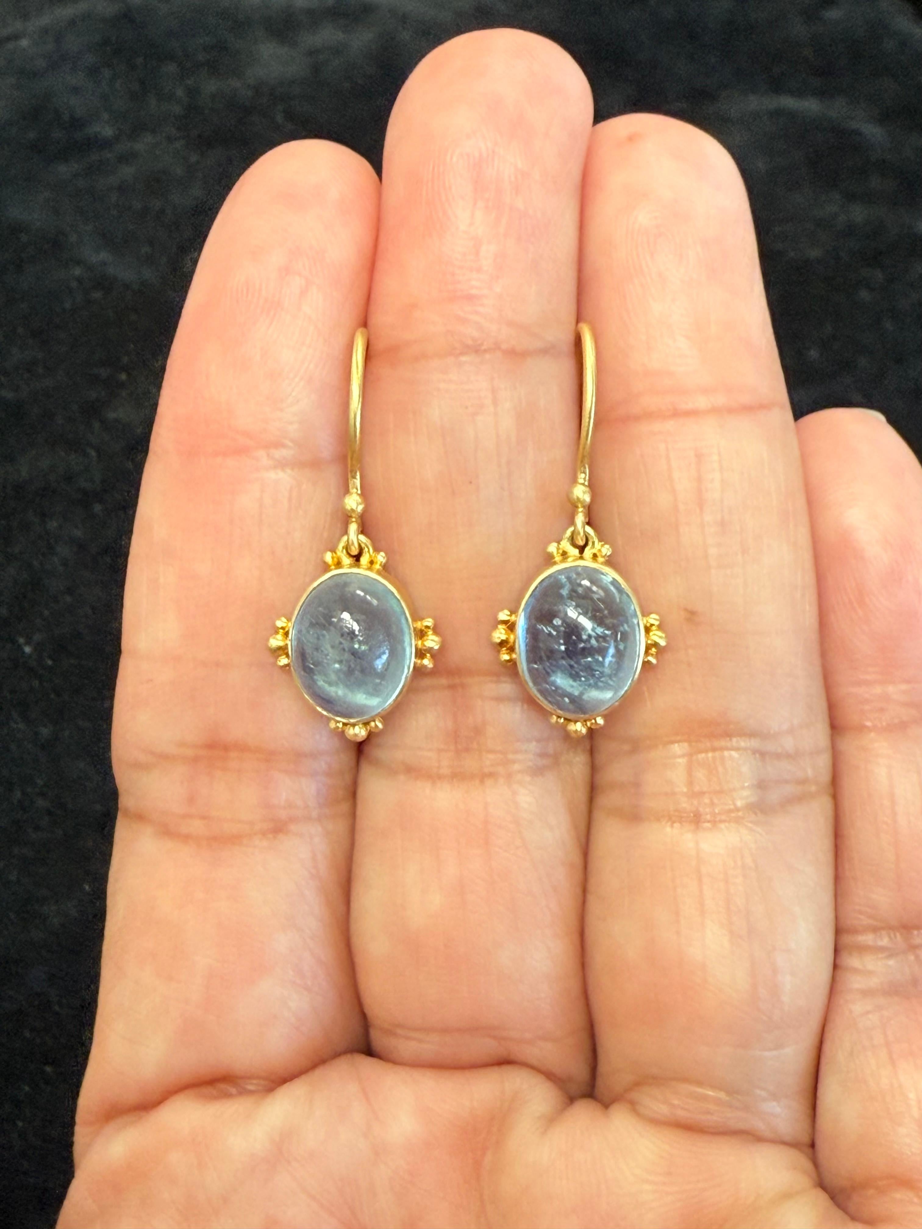Steven Battelle Cabochon Aquamarine 18K Gold Wire Earrings 4