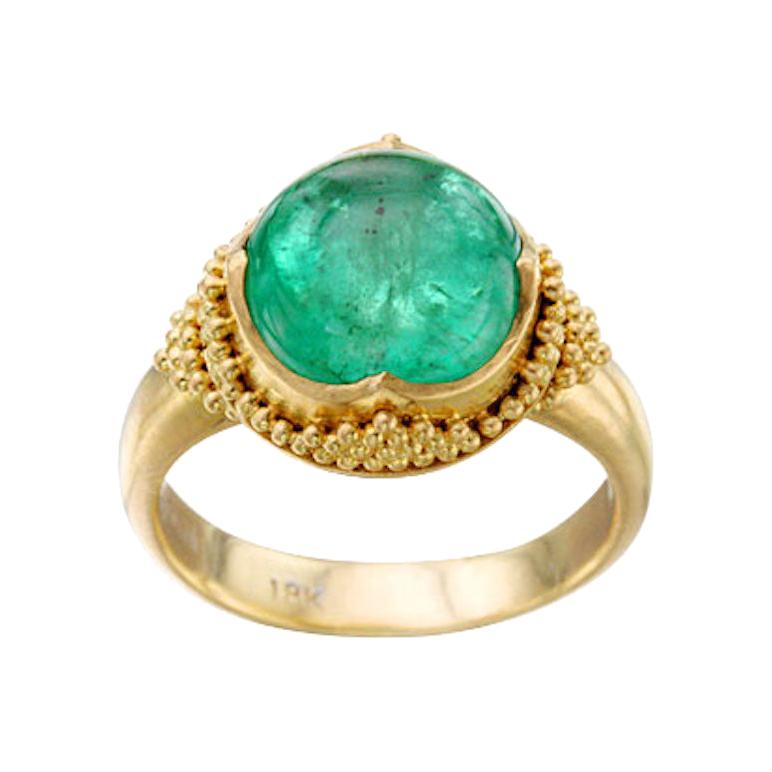 Steven Battelle Cabochon Emerald 18k Gold Ring