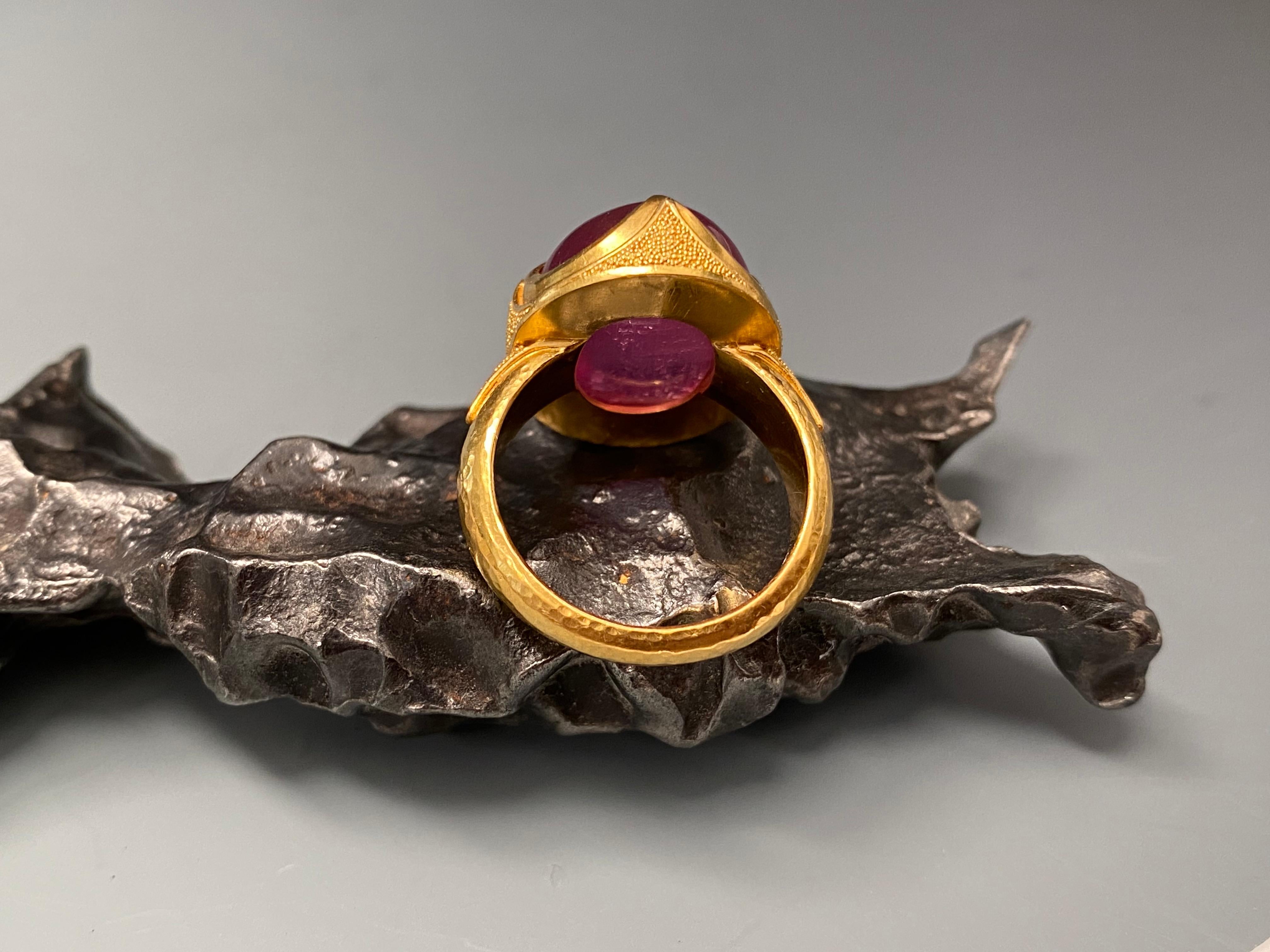 Steven Battelle 22.0 Cabochon Carat Ruby 22K Gold Ring For Sale 1