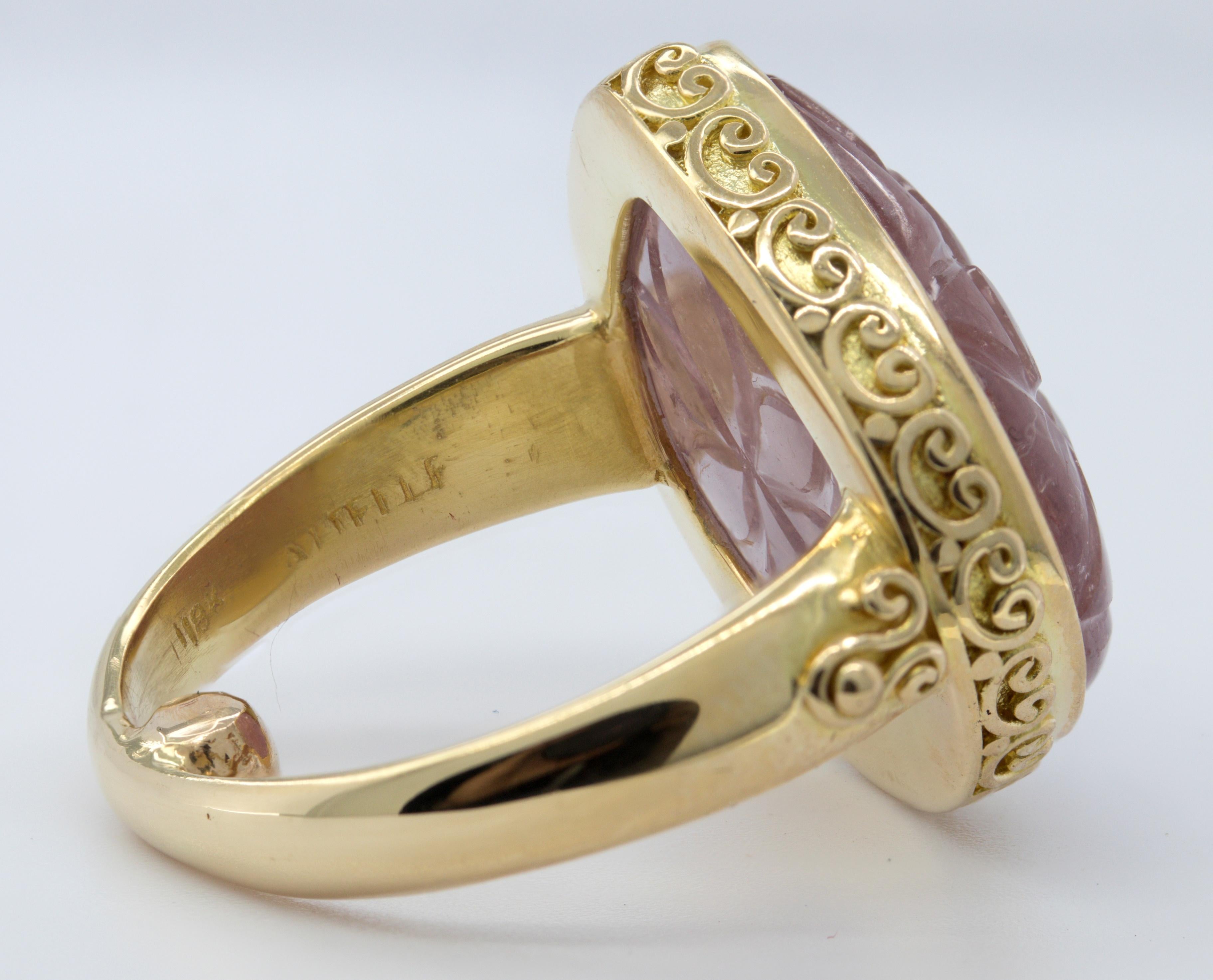 Steven Battelle Carved Ruby, 18K Yellow Gold Ring For Sale 4