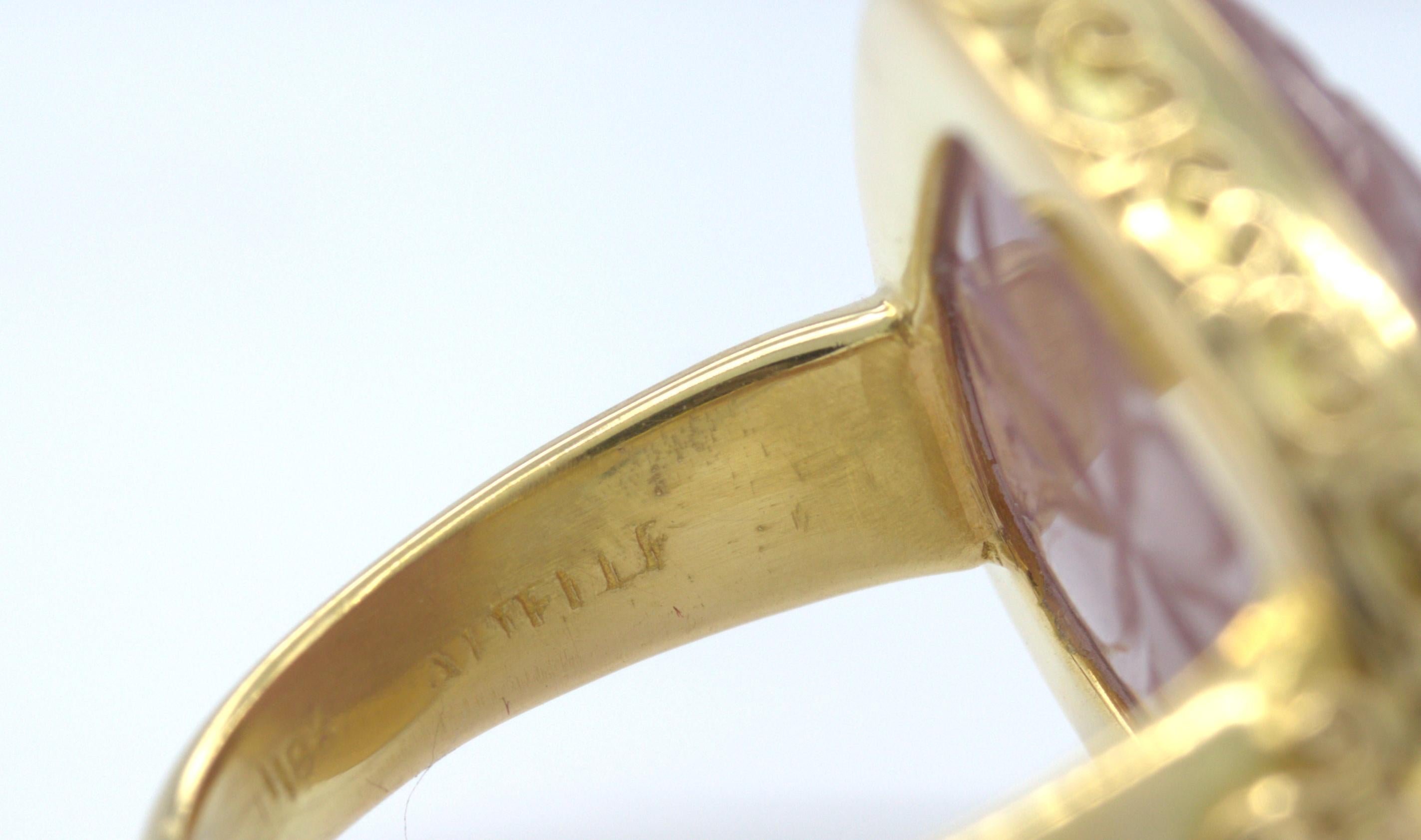 Steven Battelle Carved Ruby, 18K Yellow Gold Ring For Sale 5