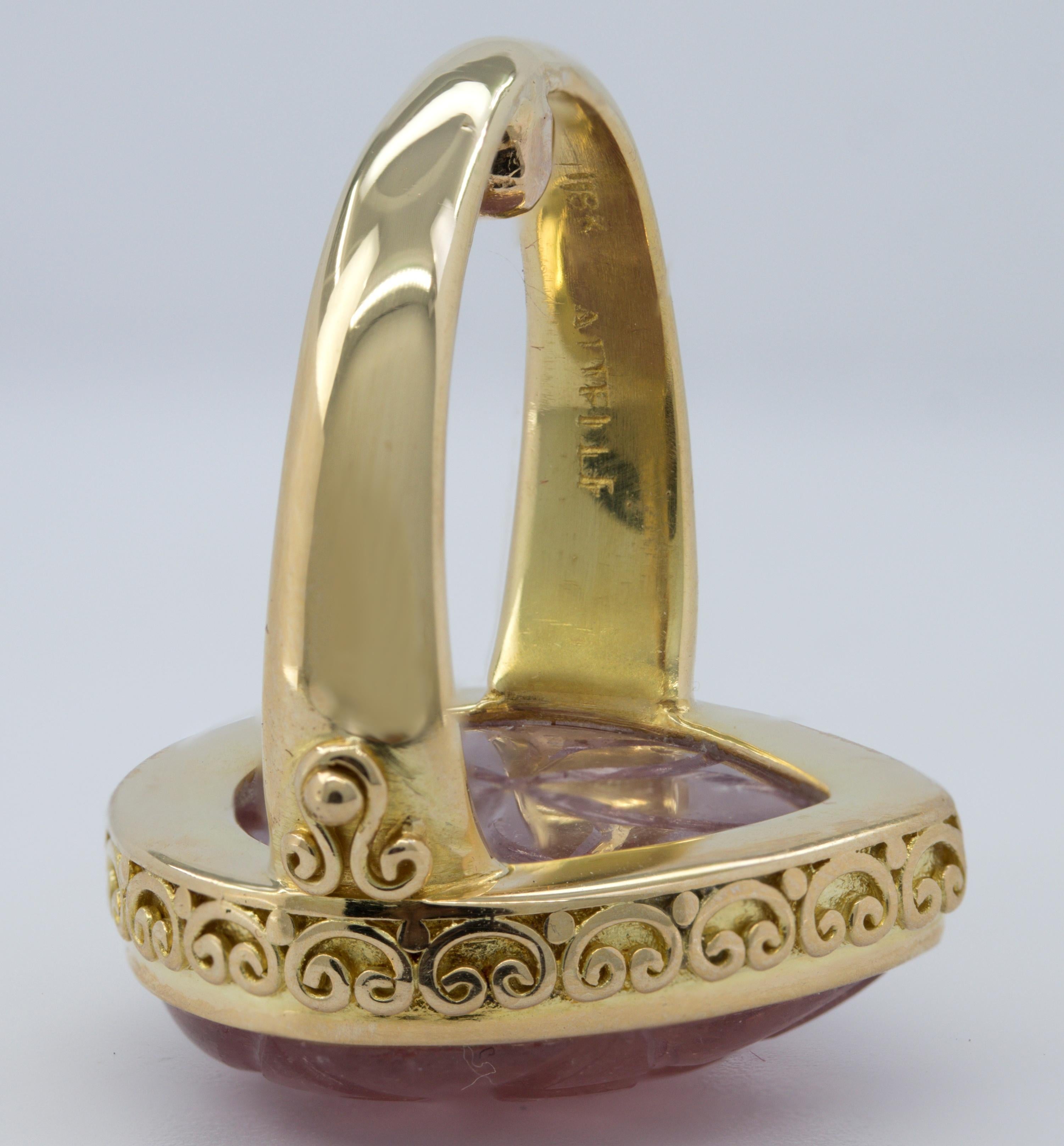Steven Battelle Carved Ruby, 18K Yellow Gold Ring For Sale 3