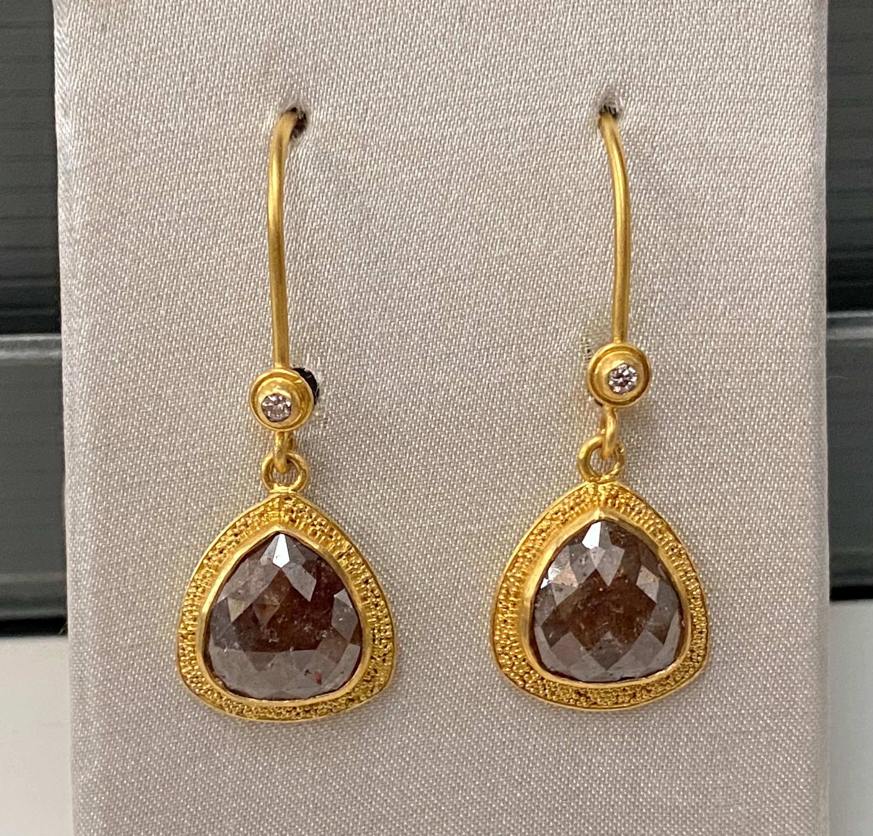 Women's Steven Battelle Diamond Drop Earrings 22k Gold For Sale