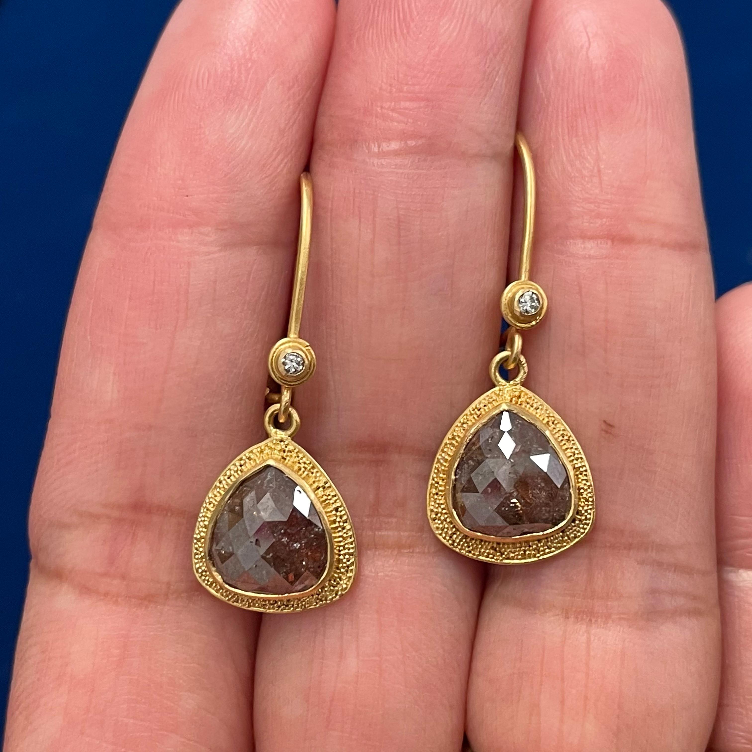 Steven Battelle Diamond Drop Earrings 22k Gold For Sale 1