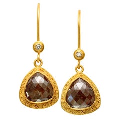 Steven Battelle Diamond Drop Earrings 22k Gold