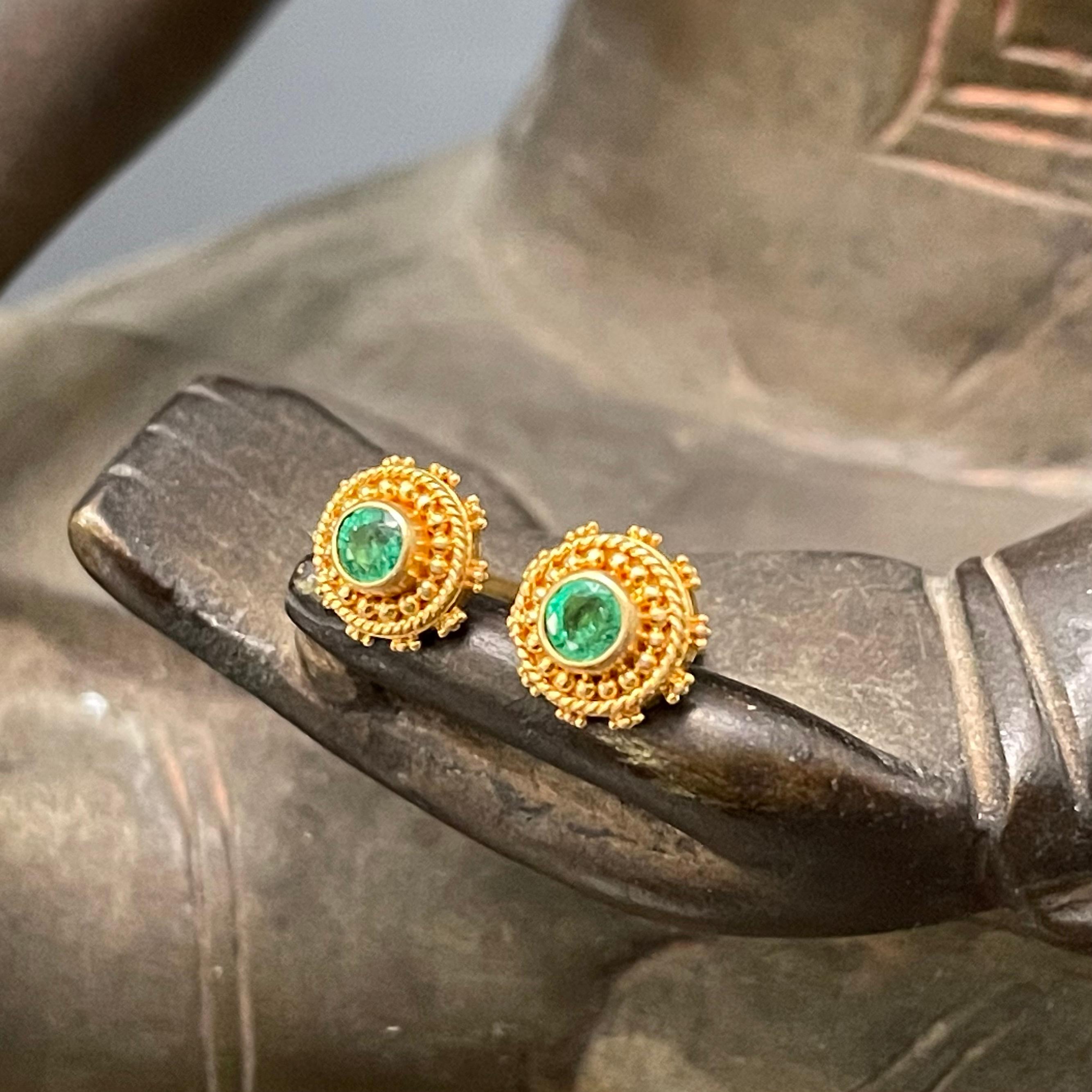 Women's Steven Battelle Emerald 22K Gold Post Earrings
