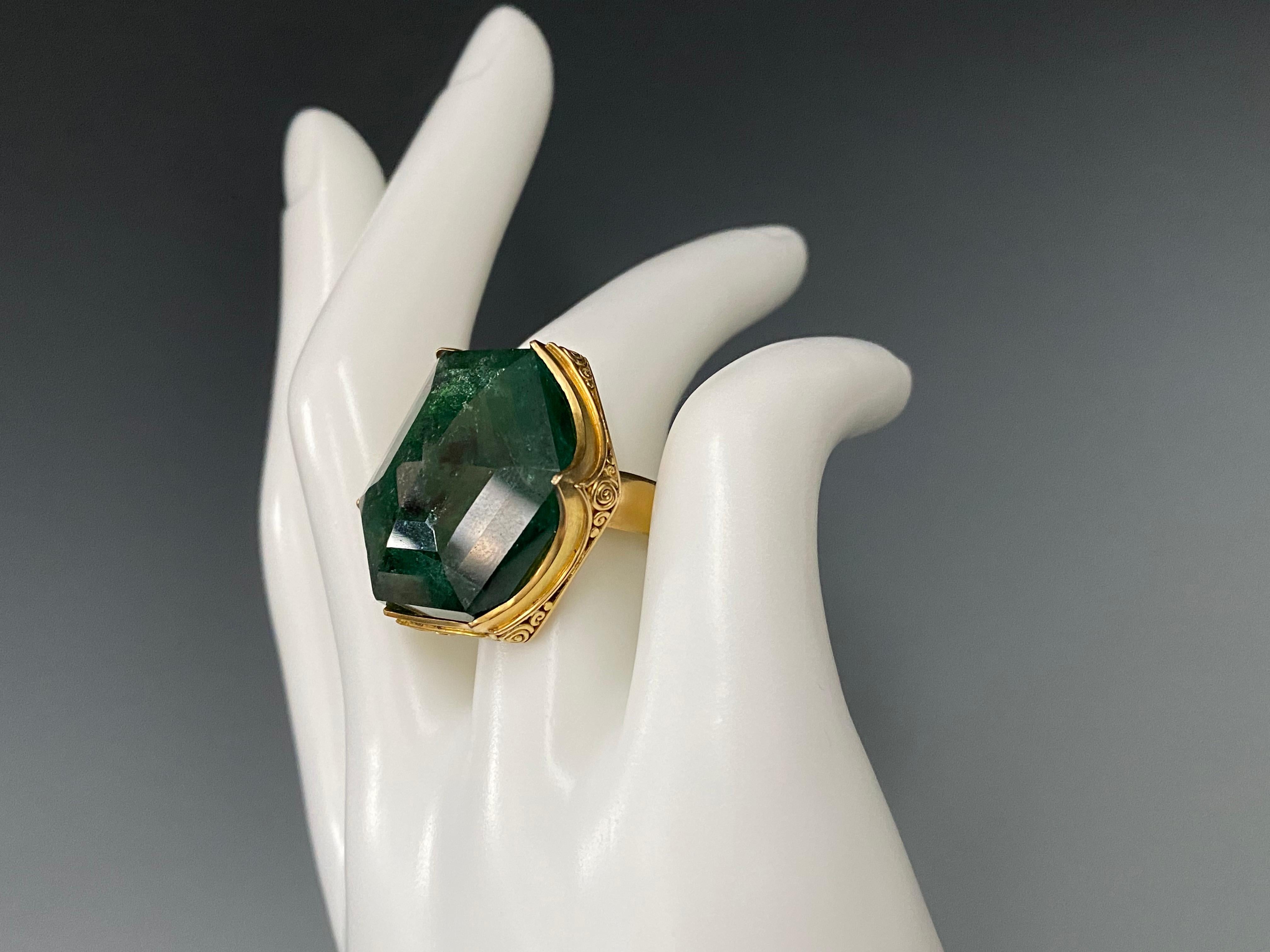 Women's or Men's Steven Battelle 24.3 Carat Emerald 18K Gold Cocktail Ring For Sale