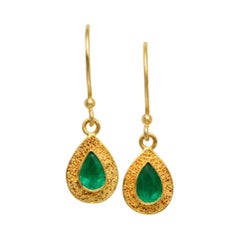 Steven Battelle Emerald Drop Earrings 22k Gold