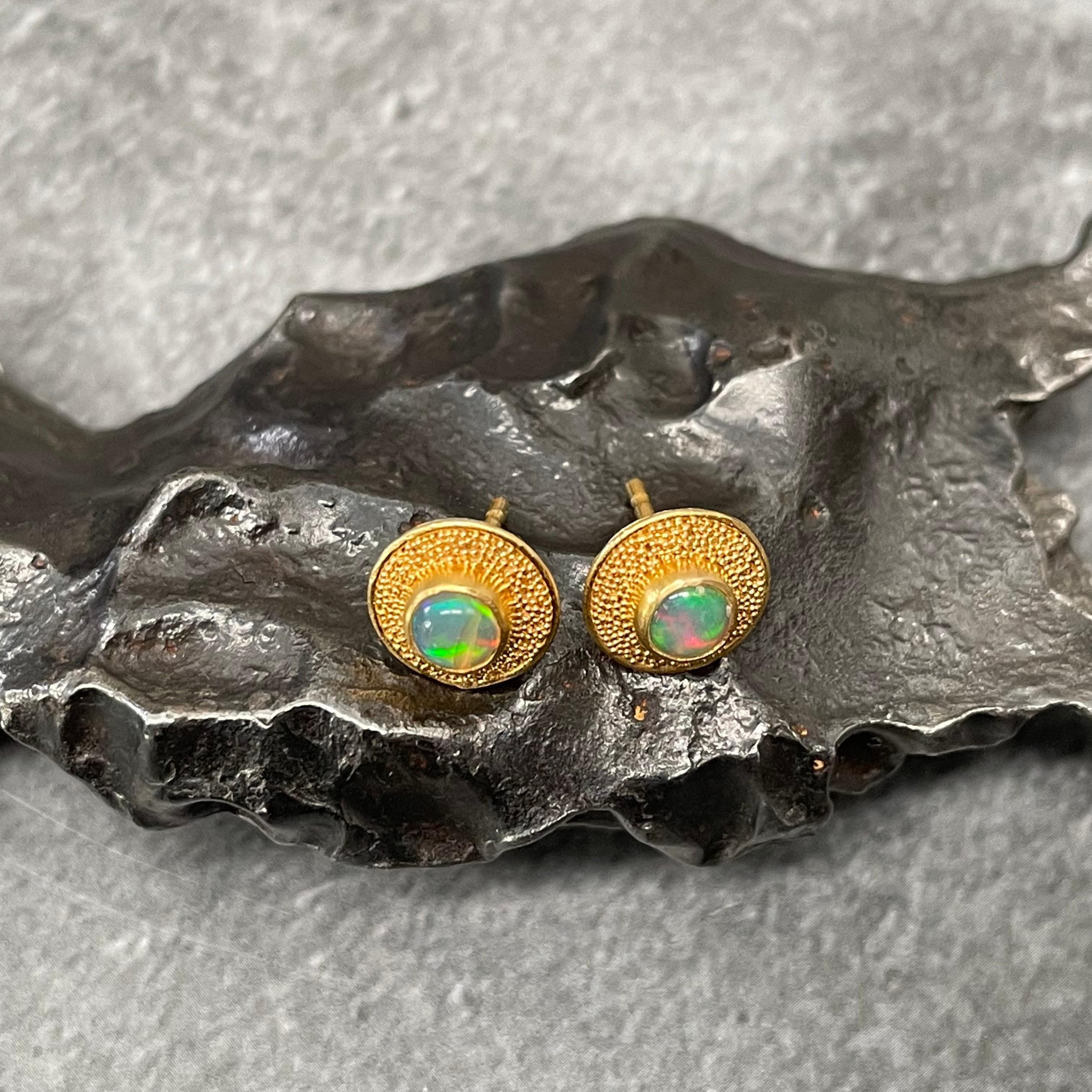 Women's Steven Battelle Ethiopian Opal 22K Gold Granulated Post Earrings